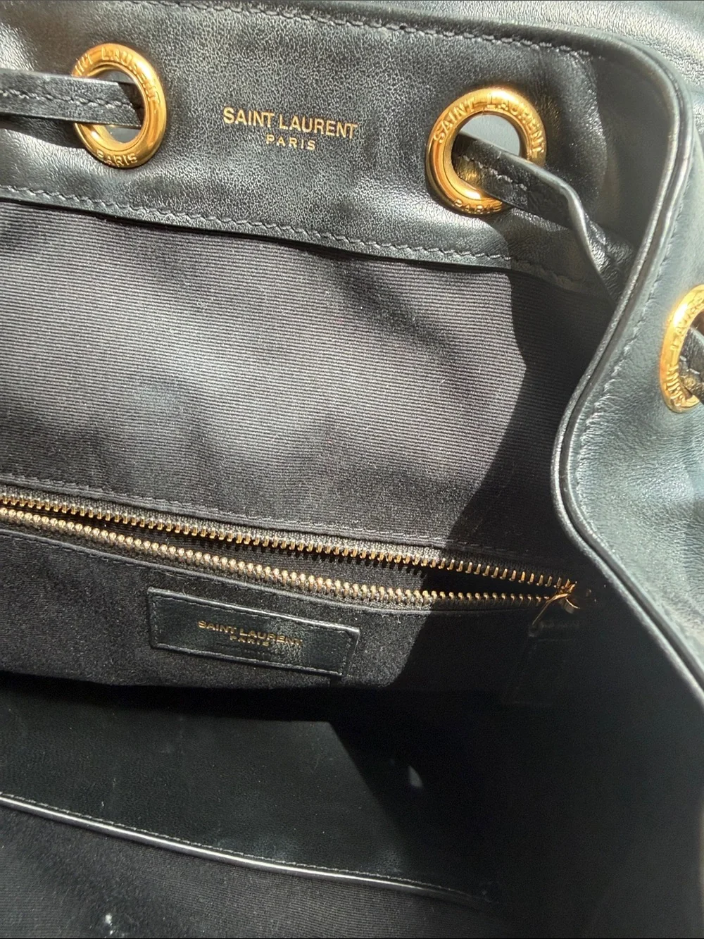 Saint Laurent Black Velvet Backpack with Gold YSL Logo